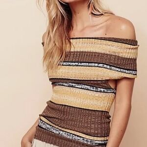 Free People Brown and Yelllw Striped Tank Top